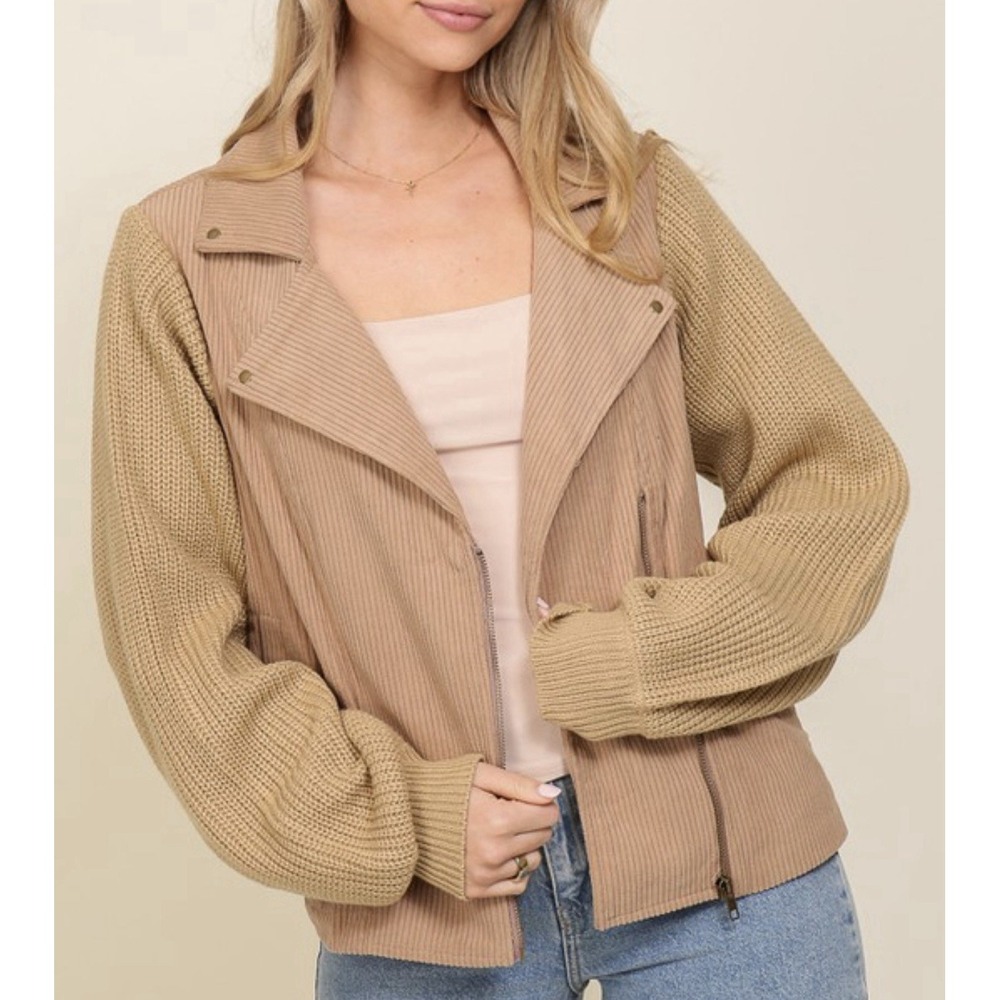 Corduroy Cream sweater Moto Zipper Southern jacket Medium‎ New